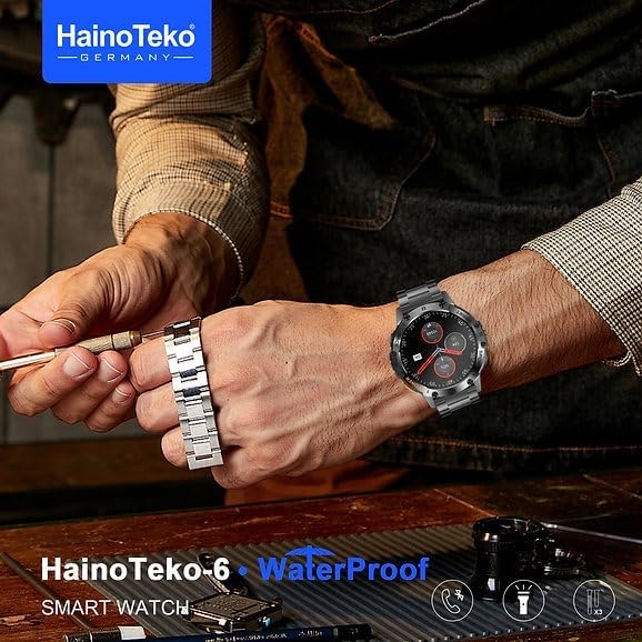 HainoTeko-6 avec écran AMOLED 3 paires de bracelets et lampe torche intégrée - ساعة ذكية أصلية