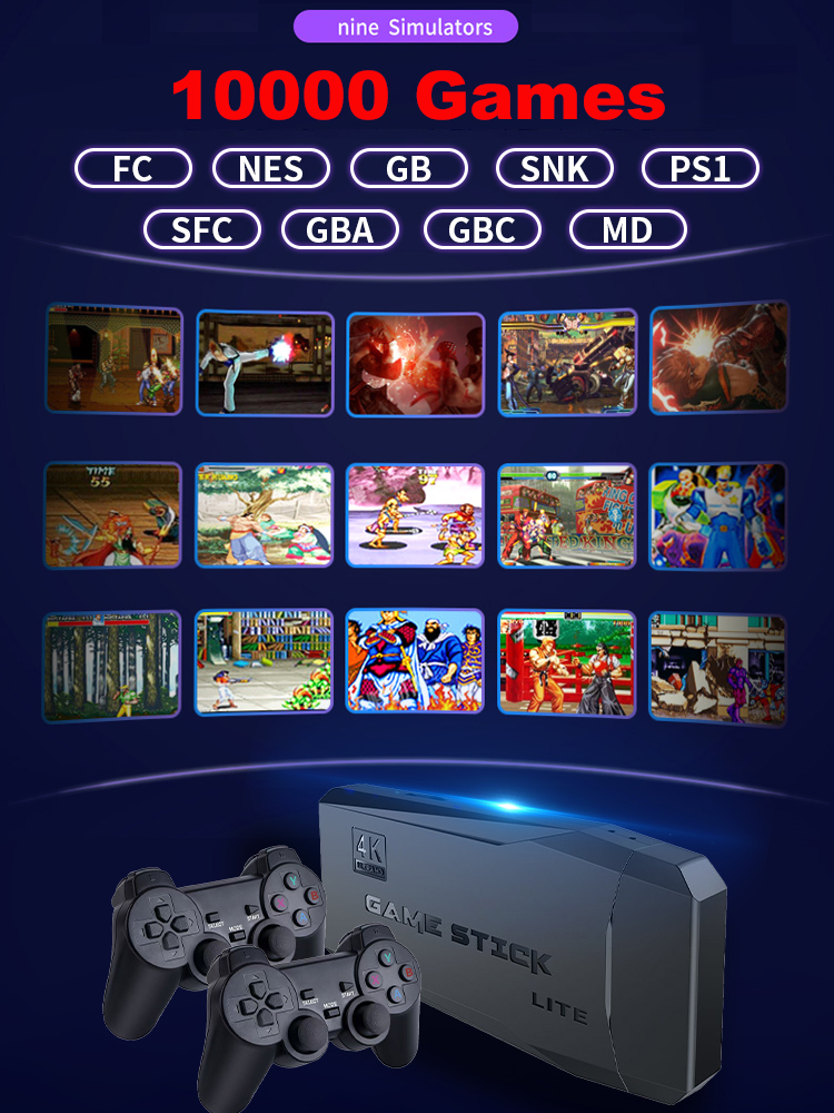 Console de jeu vidéo rétro avec 15000 jeux intégrés +2 manette sans fil 4K HDMI