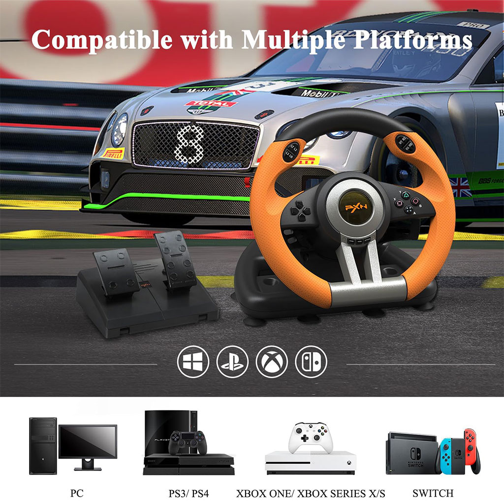 PXN V3 Pro Volant de Course à 180° avec Pédales et Retour de Vibration