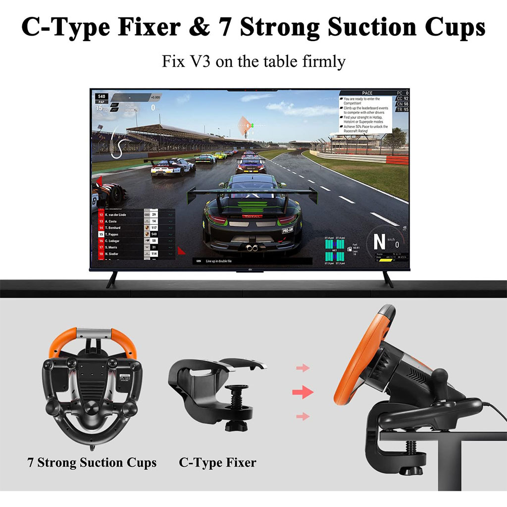 PXN V3 Pro Volant de Course à 180° avec Pédales et Retour de Vibration
