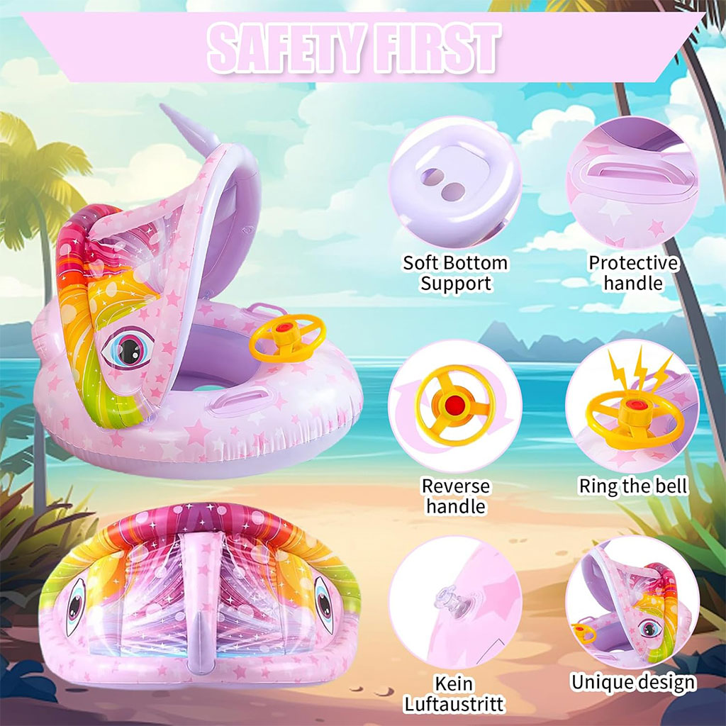 Bouée de natation gonflable pour bébé avec toit et Claxone – عوامة أطفال مع مظلة