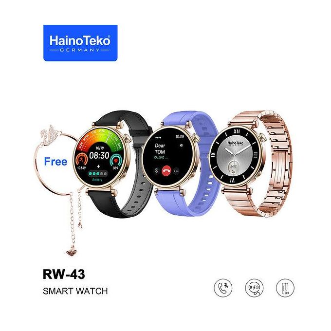 ساعة النسائية الأكثر طلبًا من ناحية الجمال مع اسوارة ذهبية Haino teko RW 43 Smart watch Original