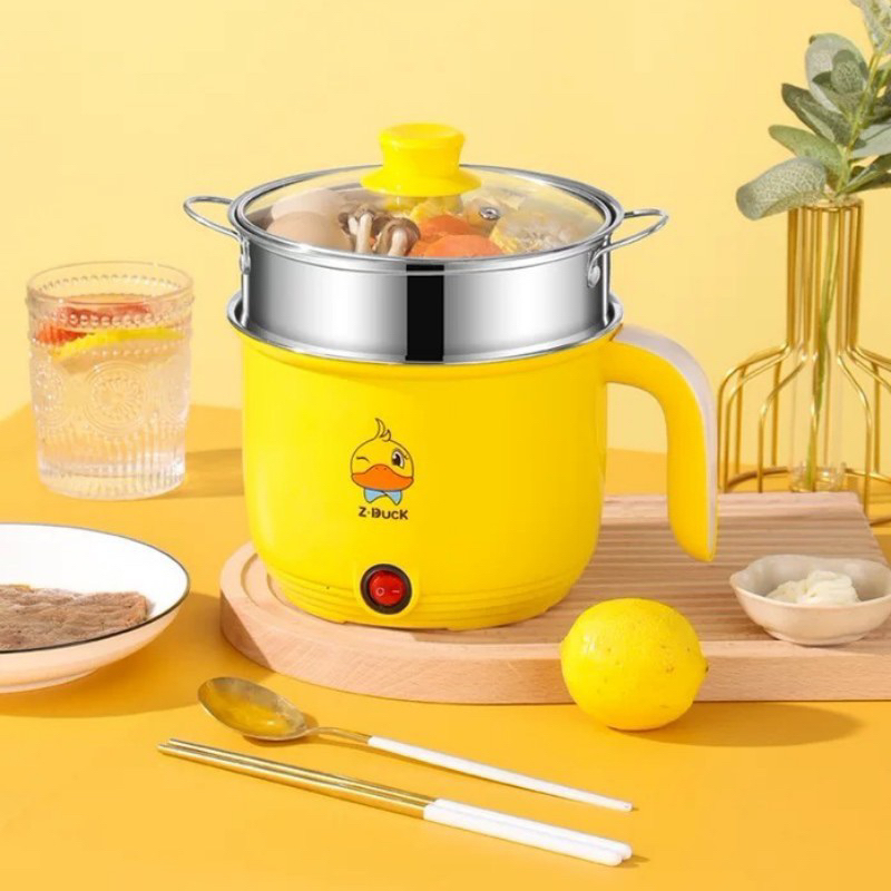 وعاء طبخ كهربائي محمول غير لاصق Small yellow duck electric cooking pot portable cookware nonstick pot with steamer Multifunctional