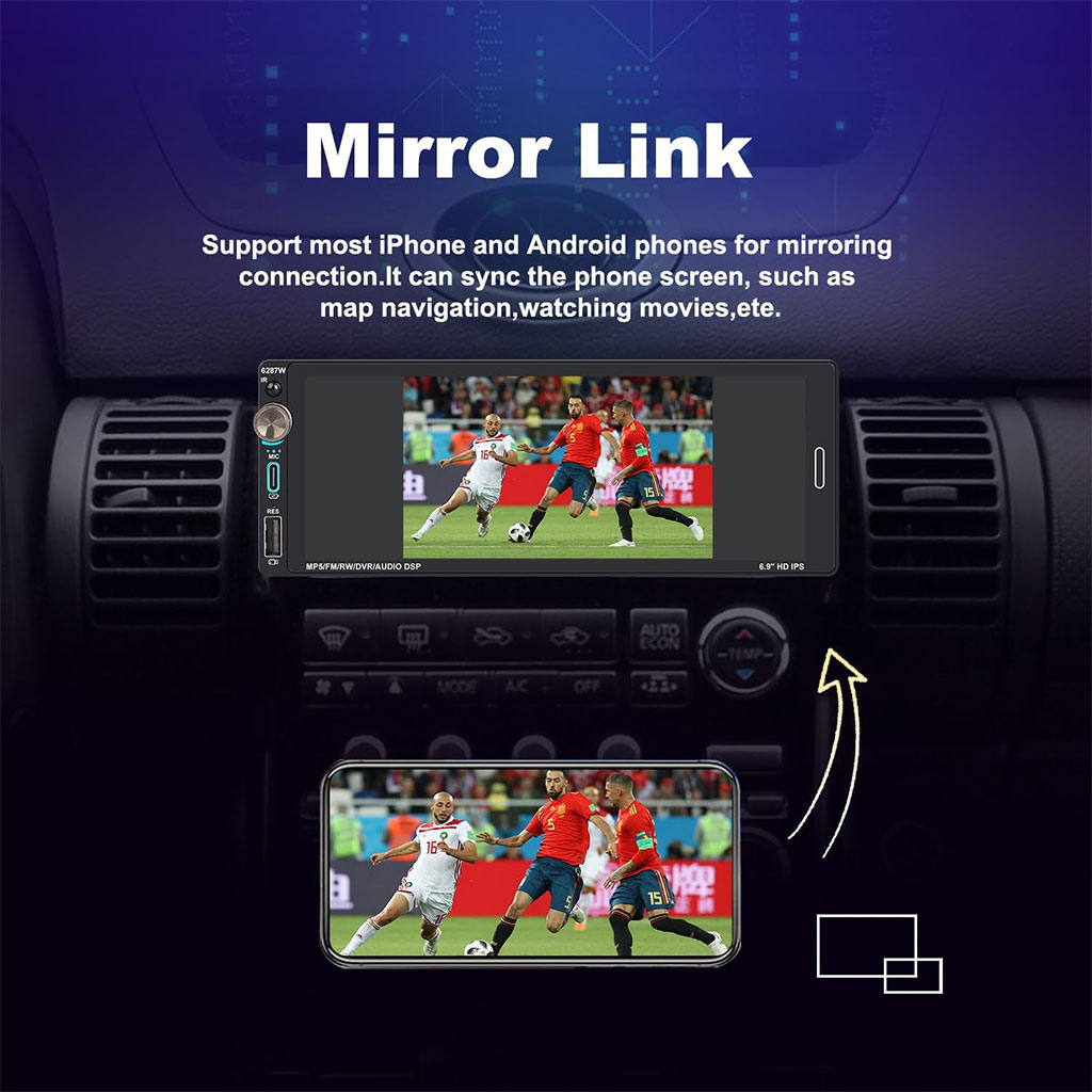 Autoradio 1 DIN avec écran Tactile de 6,9 Pouces Compatible avec Apple CarPlay Wireless/Android Auto - جهاز راديو سيارة