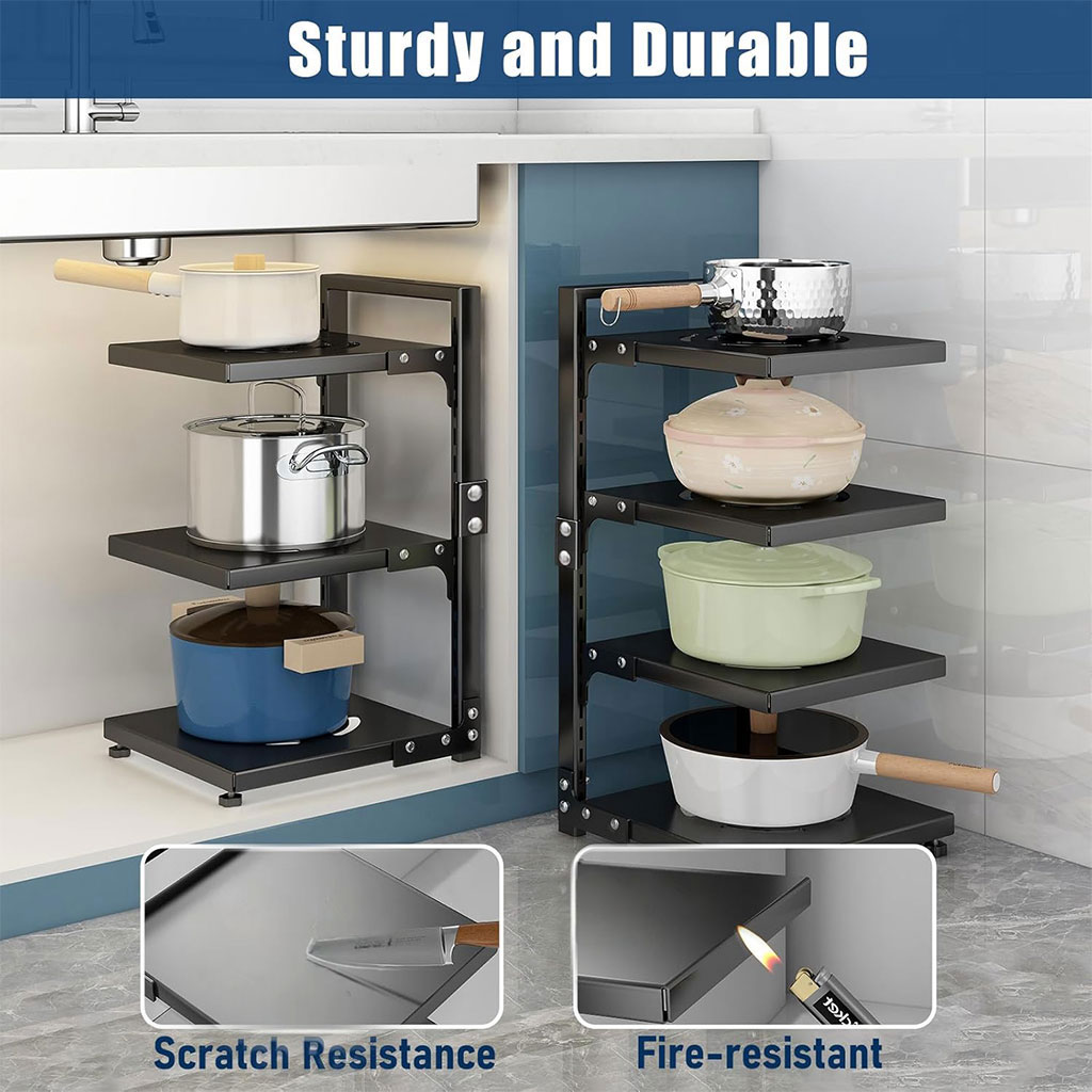 Organisateur de casseroles à fixer sous un meuble robuste et réglable à 7 niveaux – منظم أواني